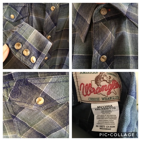 WRANGLER western pearl snap long sleeve 💯 cotton - Picture 7 of 8